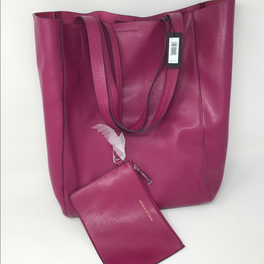 Banana Republic Fuchsia Leather Tote with Wristlet
